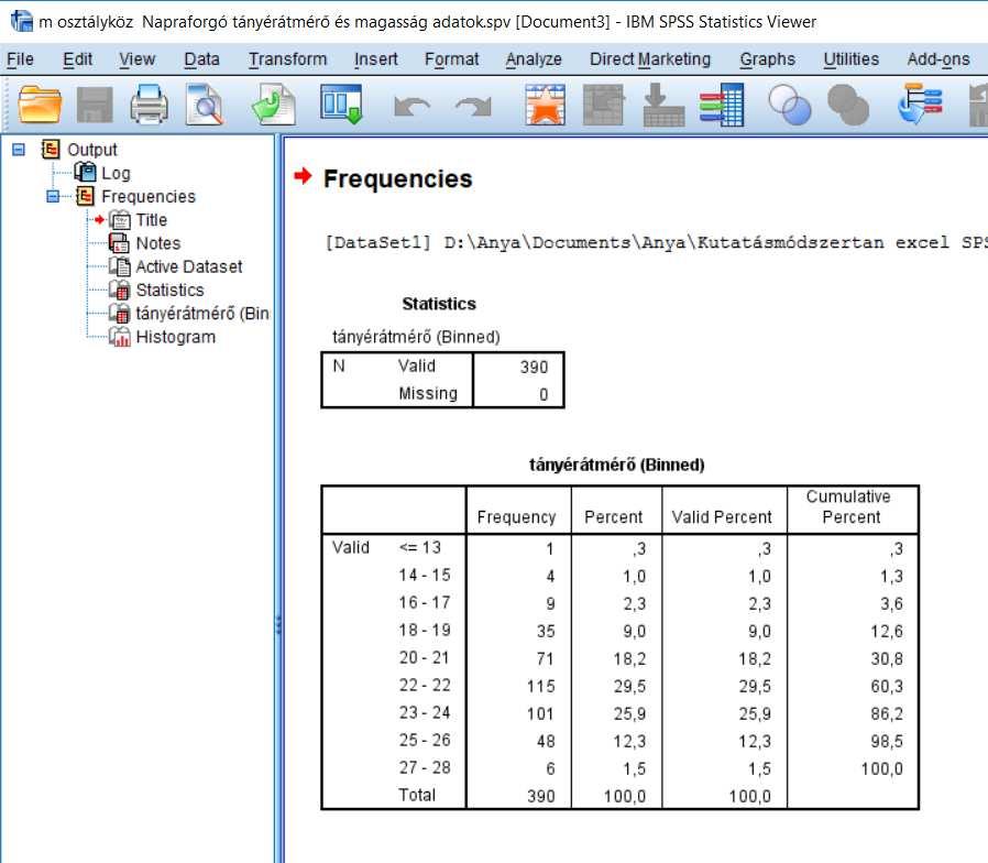 Ha a Analyze/Frequencies menüpont alkalmazásával megmutatható, hogy a
