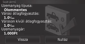 uuecoroute TM ujárműprofil megtekintése Járműprofil megtekintése H (Térkép) u (Vissza) u Alkalmazások u