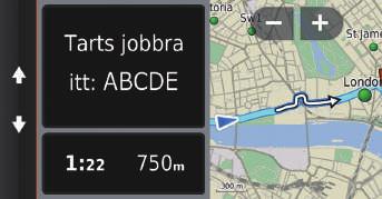 o) Távolság a következő navigációs pontig és a következő navigációs pont utcaneve.