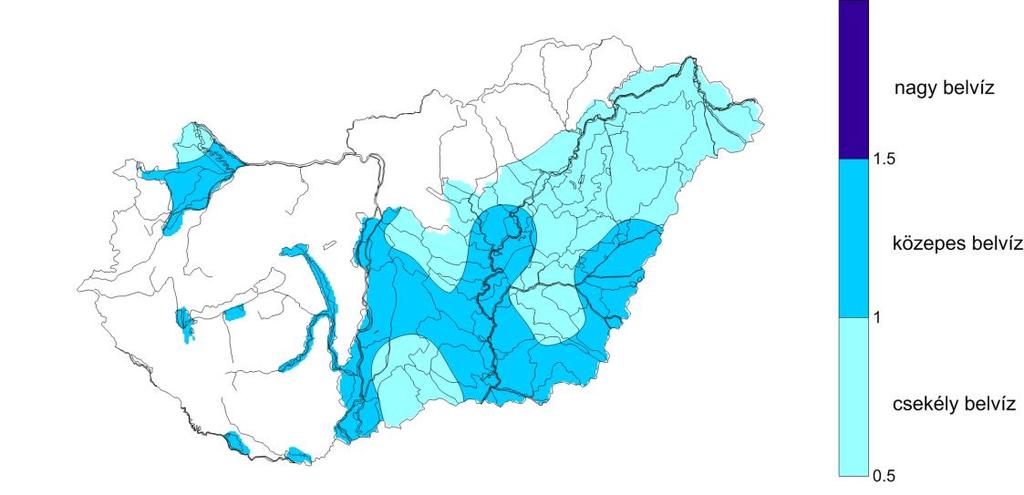 A belvízindex alakulása átlagosnál csapadékosabb februári időjárás esetén PBI A belvízindex alakulása