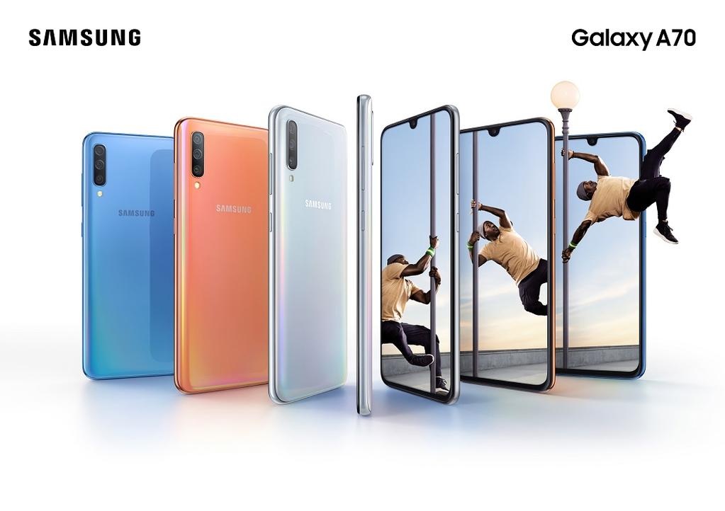 A Samsung Galaxy A70 okostelefon a vállalat legújabb innovációival, stílusos kialakítással, nagy méretű Infinity Display kijelzővel, továbbfejlesztett tripla kamerával, erős akkumulátorral és