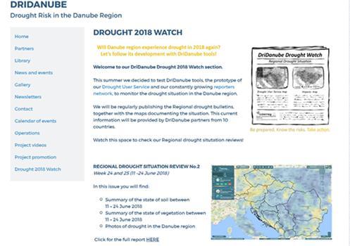 DROUGHT 2018 WATCH 2018-ban 4 hónapig kéthetente regionális aszályértékelő jelentés készült a DriDanube teljes területére: a talajállapotról a növényzetre