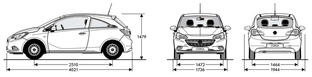 Műszaki adatok 3 Általános tulajdonságok Általános tulajdonságok Karosszéria méretek (mm) 3ajtós 5ajtós Csomagtartó méretek (ECIE/GM) (mm) 3ajtós Magasság 1479 1481 Hossz a hátsó ülésig 705 Hosszúság