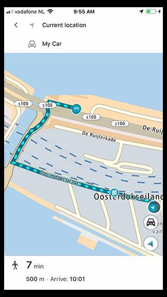 A TomTom MyDrive-alkalmazás egy gyalogúton visszavezeti Önt az autójához. 3. Amikor eléri az autóját, kapcsolja be a TomTom GO PREMIUM készüléket, hogy a járműútvonalon hazanavigálja.
