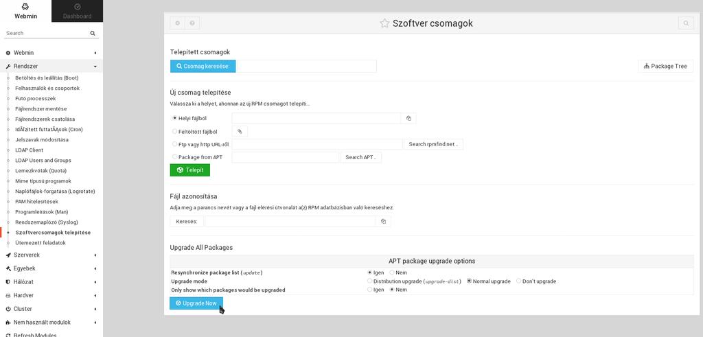 IX.1.2 Rendszer frissítése A Webmin-ben
