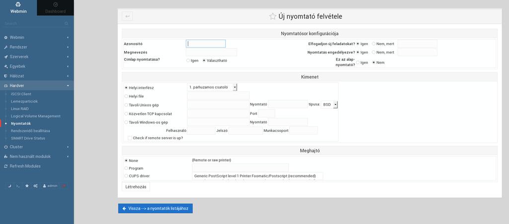 95. új nyomtató hozzáadása IX.1.7.2 Hardveridő 96. Rendszeridő beállításai A szerveridő beállítása nagyon fontos. A rajta futó szolgáltatások megkövetelik, hogy az idő mindig pontos legyen.