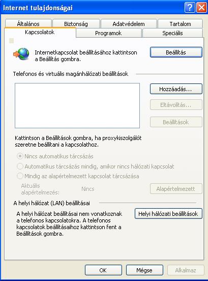 XI. Proxy A proxy beállítása Microsoft Windows operációs rendszert futtató gépeken. XI.1.