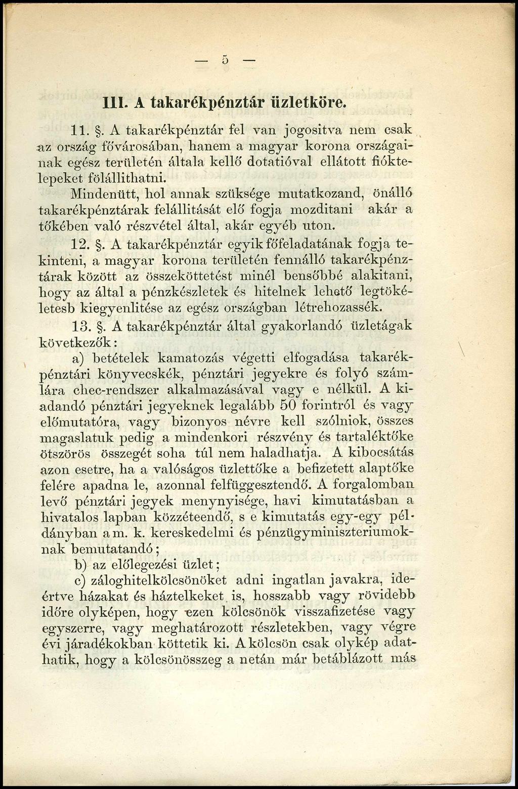5 III. A takarékpénztár üzletköre. 11.