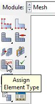 1. Elemtípus megadása: Kattintsunk a Mesh modul Assign Element Type ikonjára.