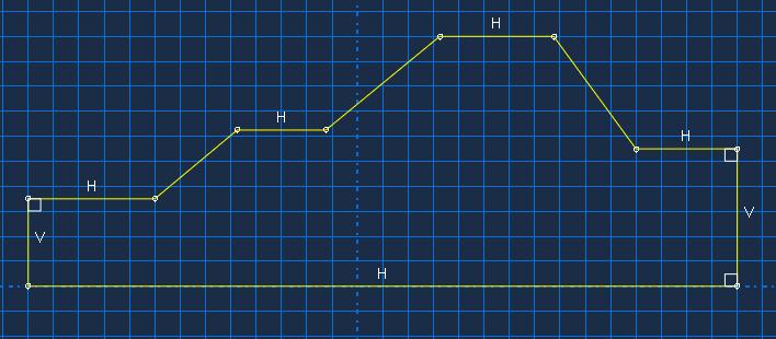 2. A geometria megrajzolásához válasszuk az eszköztárból a Create Lines: Connected parancsot. Ezután a segédrács segítségével rajzoljuk meg a gát felét.