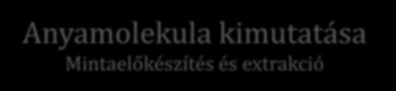 Anyamolekula kimutatása Mintaelőkészítés és extrakció Etil-acetátos (új) 400 μl puffer + enzim 2 ml vizelet 4 ml EtOAc 60 µl 5 % ammónia 40 μl SC mix (80 ng/ml) + 2,5 μl deuterált belső standard (2
