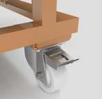 FORGÓ RAKFELÜLETŰ KOCSIK ROTATE TROLLEYS KERÉK RÖGZÍTŐ MECHANIZMUS WHEEL BLOCKING MECHANISM A kocsi elgurulását megelőzendő minden kerék rögzíthető, így elkerülhető a kocsi nem kívánt mozgása.