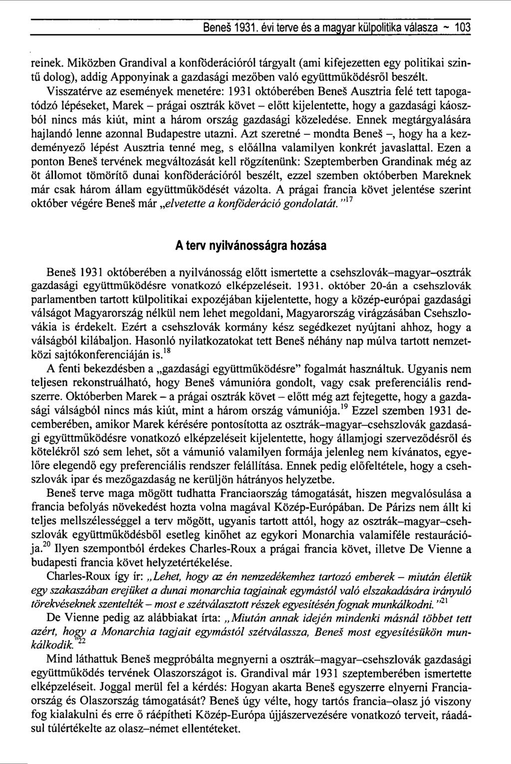 Benes 1931. évi terve és a magyar külpolitika válasza - 103 reinek.