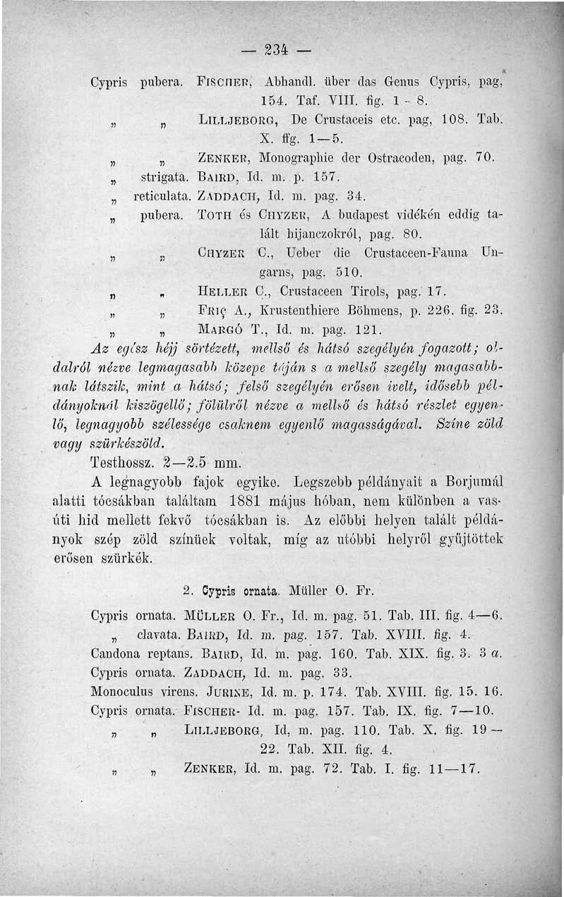 234 Cypris pubera. FISCÍIER, Abhandl. über das Genus Cypris, pag, 154. Taf. VIII. fig. 1-8. LILLJEBOKG, De Crustaceis etc. pag, 108. Tab. X. ffg. 1 5. ZENKEB, Monograpliie der Ostraeoden, pag. 70.