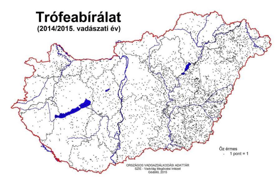 Élőhely és trófeaminőség kapcsolata Őz érmes trófeák eloszlása Élőhely hatása a trófeaminőségre Lehoczki et al. 2011.