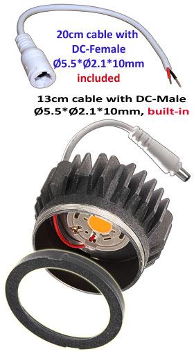 250ma Recommended Driver: 125~250mA 20W - CT = 3000K/4000K/5000K Constant Current, 36VDC - COB-30 Ø88x55mm, (Mount - Ø80.2mm) 270g -0.0005m³ Power: CC Driver 36V - max.