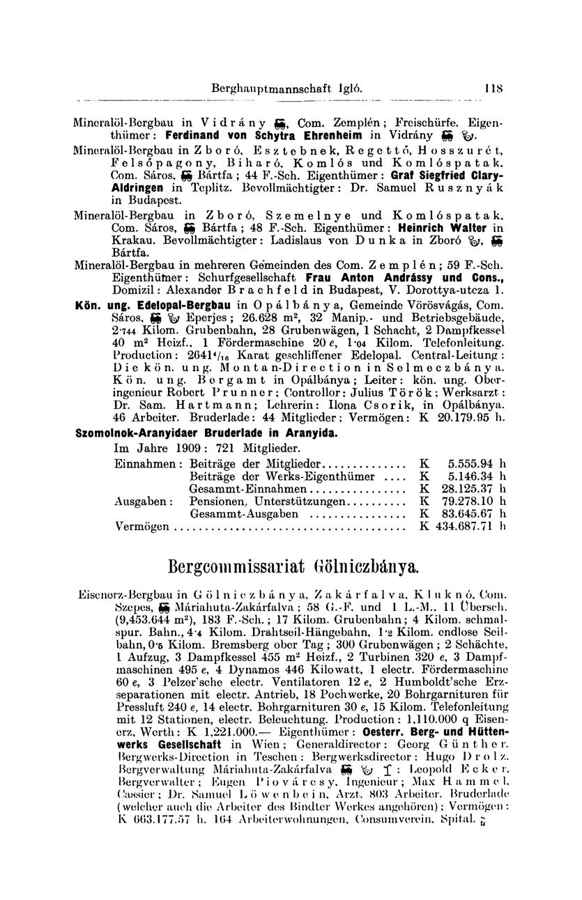 118 Mineralöl-Bergbau in V i d r á n y gg, Com. Zemplén ; Frcischürfe.