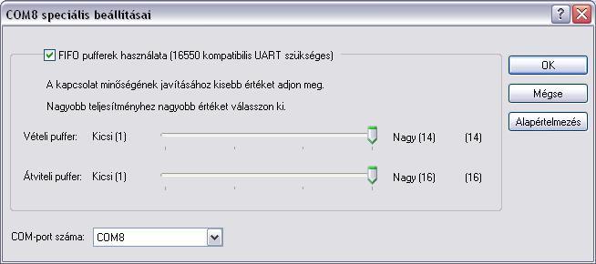 A következő ablakban a COM-port száma felirat mellett található legördülő menüből