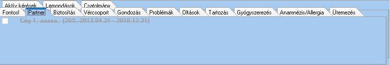 Partner A beteg kartonhoz tartozó Partner adat informális megjelenítése.