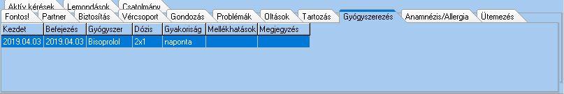 Gyógyszerezés Szokásos gyógyszerezés rögzítése és megjelenítése, gyógyszerezés lista nyomtatása.