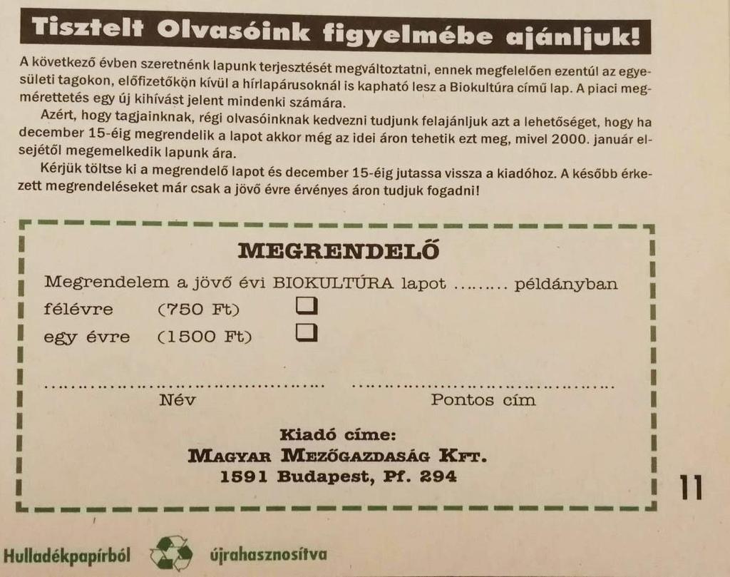 2000 Elindul az Év Biogazdasága díj évenkénti