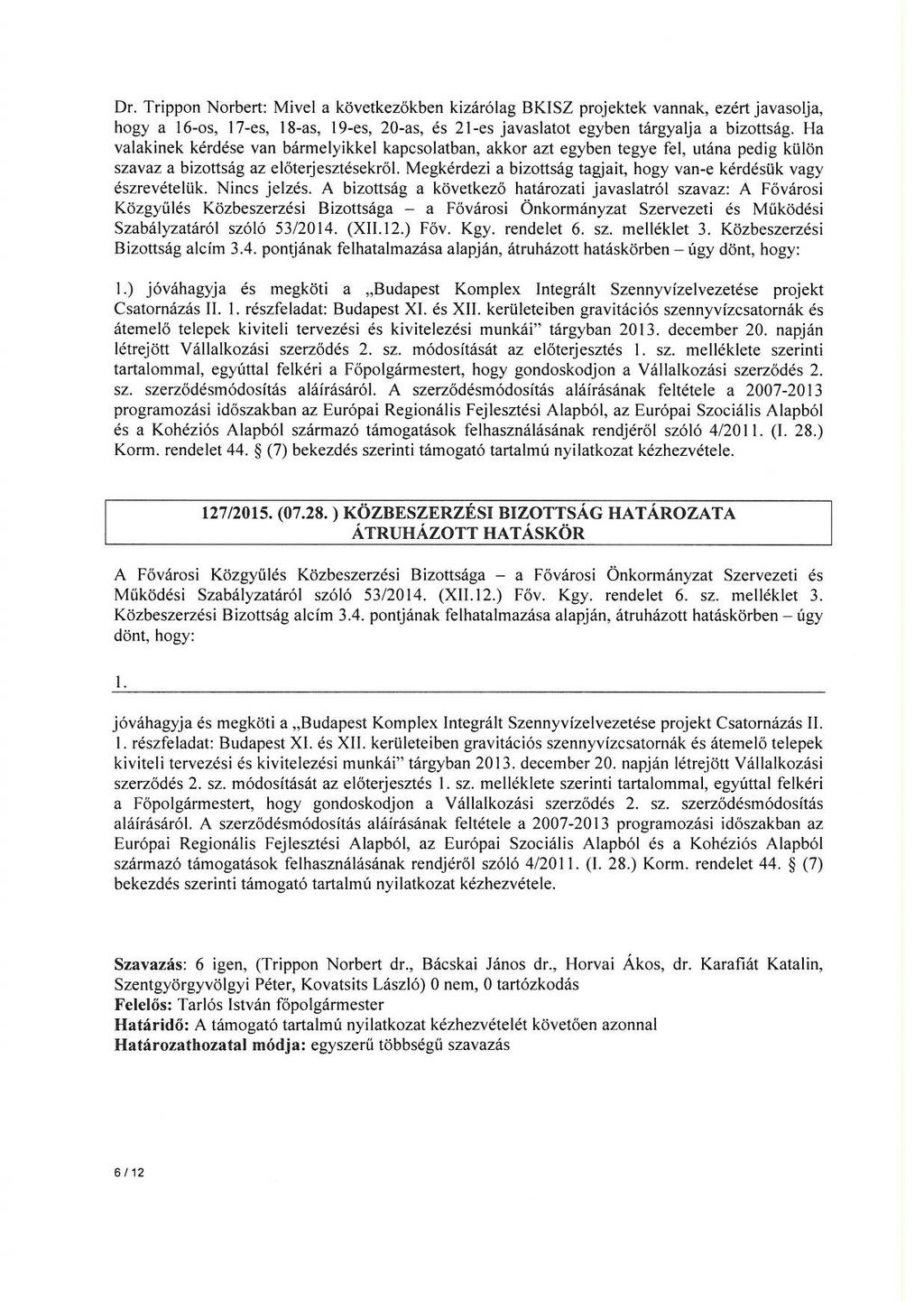 Dr. Trippon Norbert: Mivel a következőkben kizárólag BKISZ projektek vannak, ezért javasolja, hogy a 16-os, 17-es, 18-as, 19-es, 20-as, és 21 -es javaslatot egyben tárgyalja a bizottság.