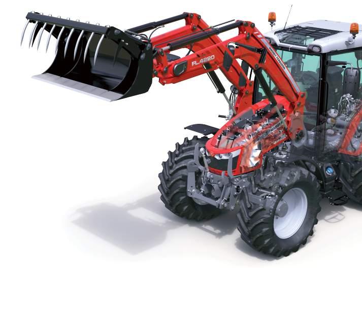 Az MF 5700 S sorozatnál a meredek orrkialakítású motorháztető egyedülálló kilátást tesz lehetővé előre, ami