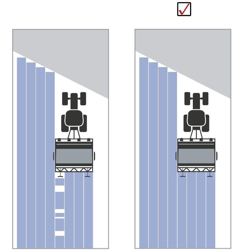 Térképnézet A Section Control-nak csak a sorvégi fordulón történő bekapcsolása/kikapcsolása Nyomjuk meg a Section Control csak sorvégi fordulóra kapcsolófelületet.