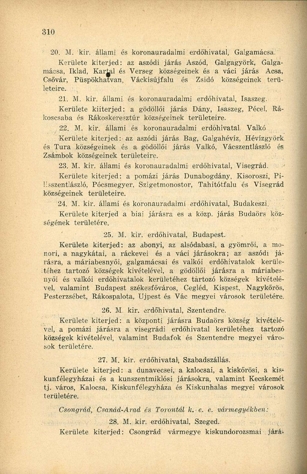 20. M. kir. állami és koronauradalmi erdőhivatal, Galgamácsá.