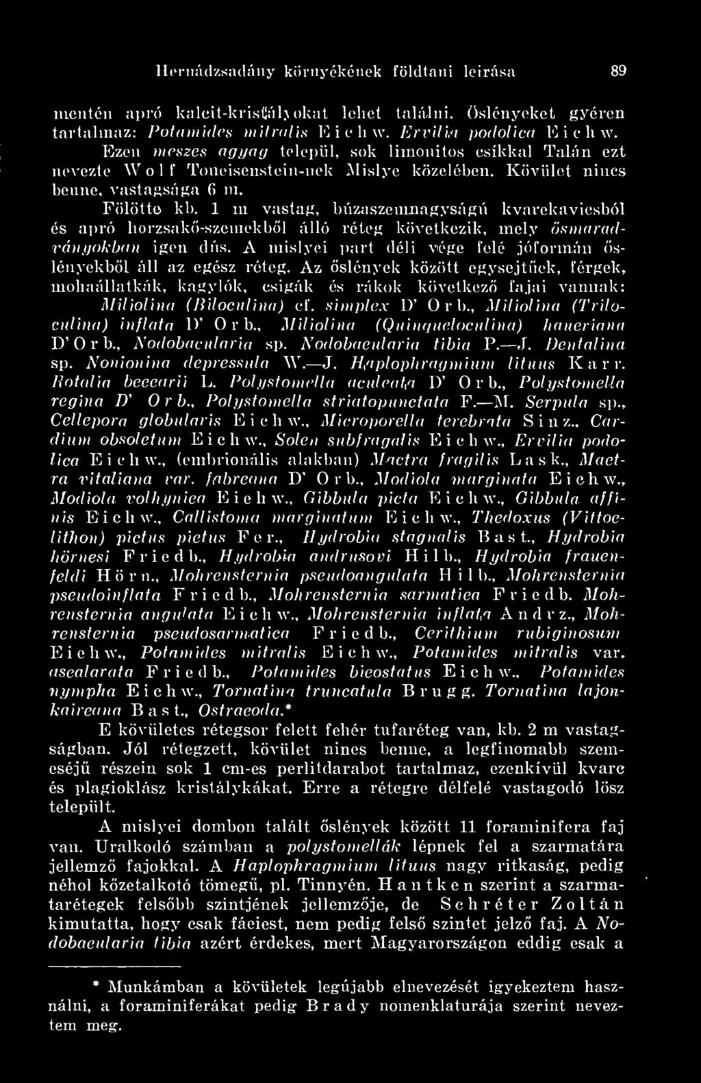 1 m vastag, bnzaszemnagyságn kvarckavicsból és apró borzsakö-szeinekböl álló réteg következik, mely smaradványokban igen dós. A jnislyei ])art déli vége felé jóformán s- lényekbl áll az egész réteg.
