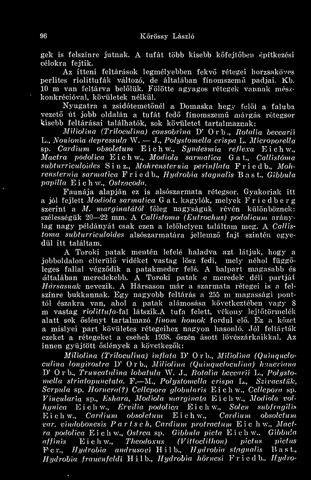 Fölötte agyagos rétegek vannak niészkonkréeióval, köaúiletek nélkül.