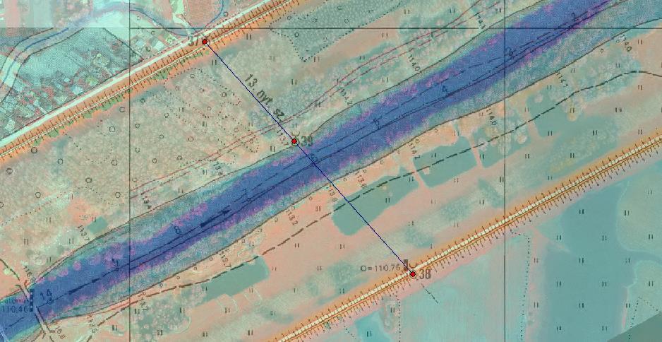 A 4 VO (3+100 fkm) szelvényig a meder jelentősen nem változik, a parterózió mértéke nem jelentős a