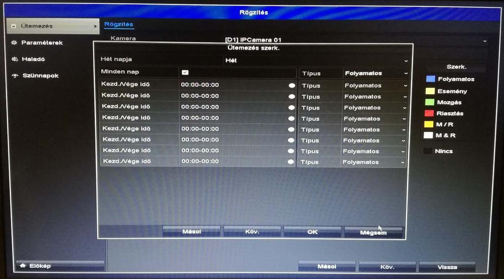 Amennyiben nem folyamatos, hanem mozgásérzékelésre vagy riasztásra, esetleg a mozgásérzékelés és riasztás valamely logikai kapcsolatára induló rögzítési módot állított be, ne felejtse el engedélyezni