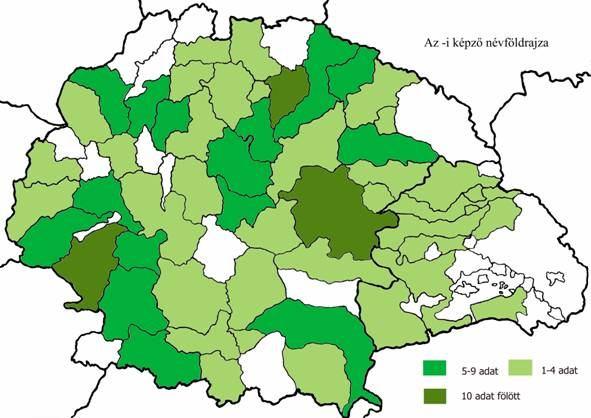 A nép- és törzsnévi helynevek történeti tipológiai sajátosságai Hasonlóan gyakori előfordulást a -d képzővel álló településnevek között csupán Hont és Heves vármegyékben regisztrálhatunk (3. térkép).