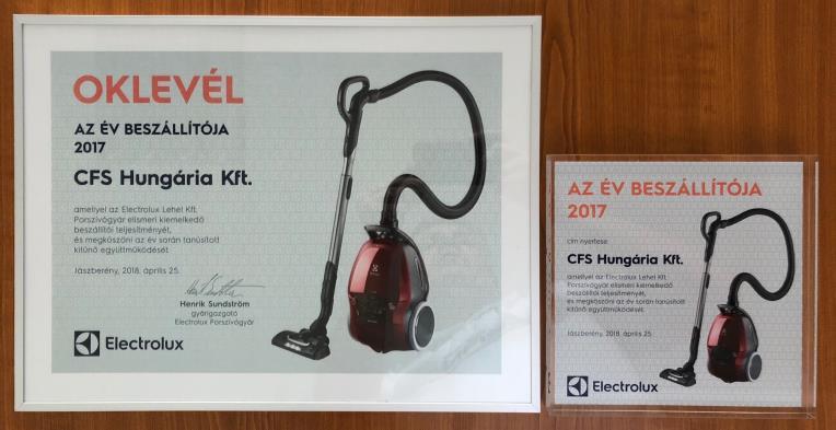 megszerzése 2018. ELECTROLUX LEHEL Kft.