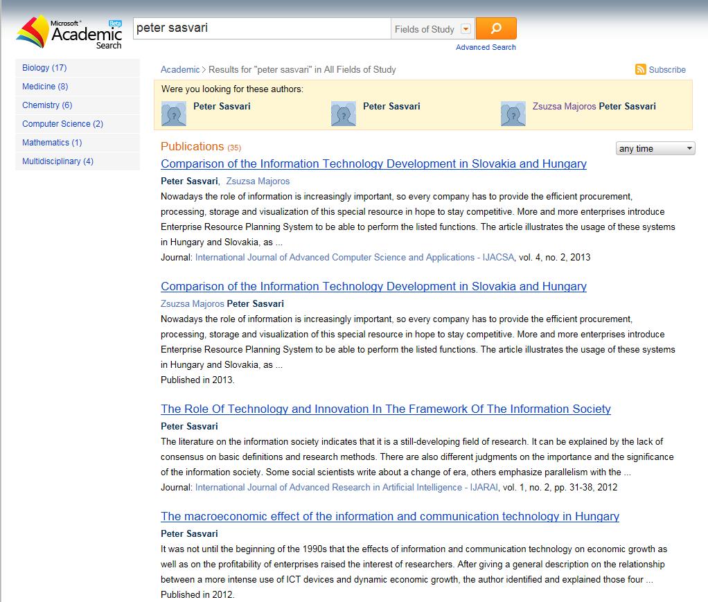 4.3. Microsoft Academic Research Keresési lehetőség számos