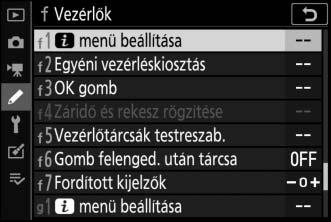 Az i menü személyre szabása A fénykép mód i menüjében megjelenő elemek kiválaszthatók az f1 Egyéni beállításban (i menü beállítása).