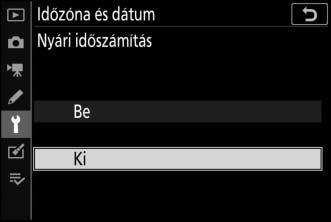 A módosítások mentéséhez, valamint az időzóna és dátum menübe való visszatéréshez nyomja meg az J gombot.