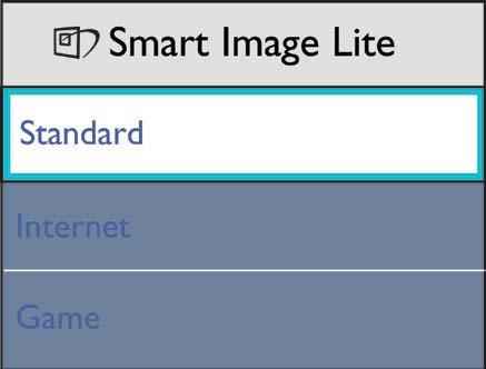 3. Kép optimalizáció Három üzemmód közül választhat: Standard (Normál)/Internet/Game (Játék).