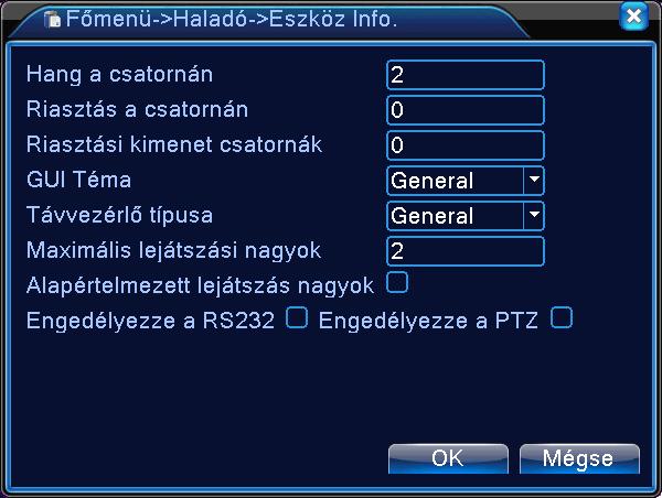 44 Eszköz infó Itt találhatja az eszköz alapértelmezett beállításait. 73.