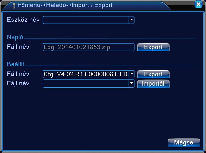1.45 Import/export Beállításokat exportálhatunk, illetve importálhatunk külső merevlemezről, vagy pendrive-ről 75. ábra Import/export 14. INFO MENÜ HDD info, BPS, Napló, Verzió 1.