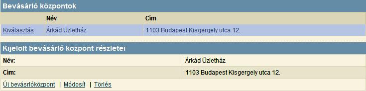 A [Bevásárlóközpontok] táblázata (29. kép) a programba rögzített bevásárlóközpontok listáját mutatja. 29.