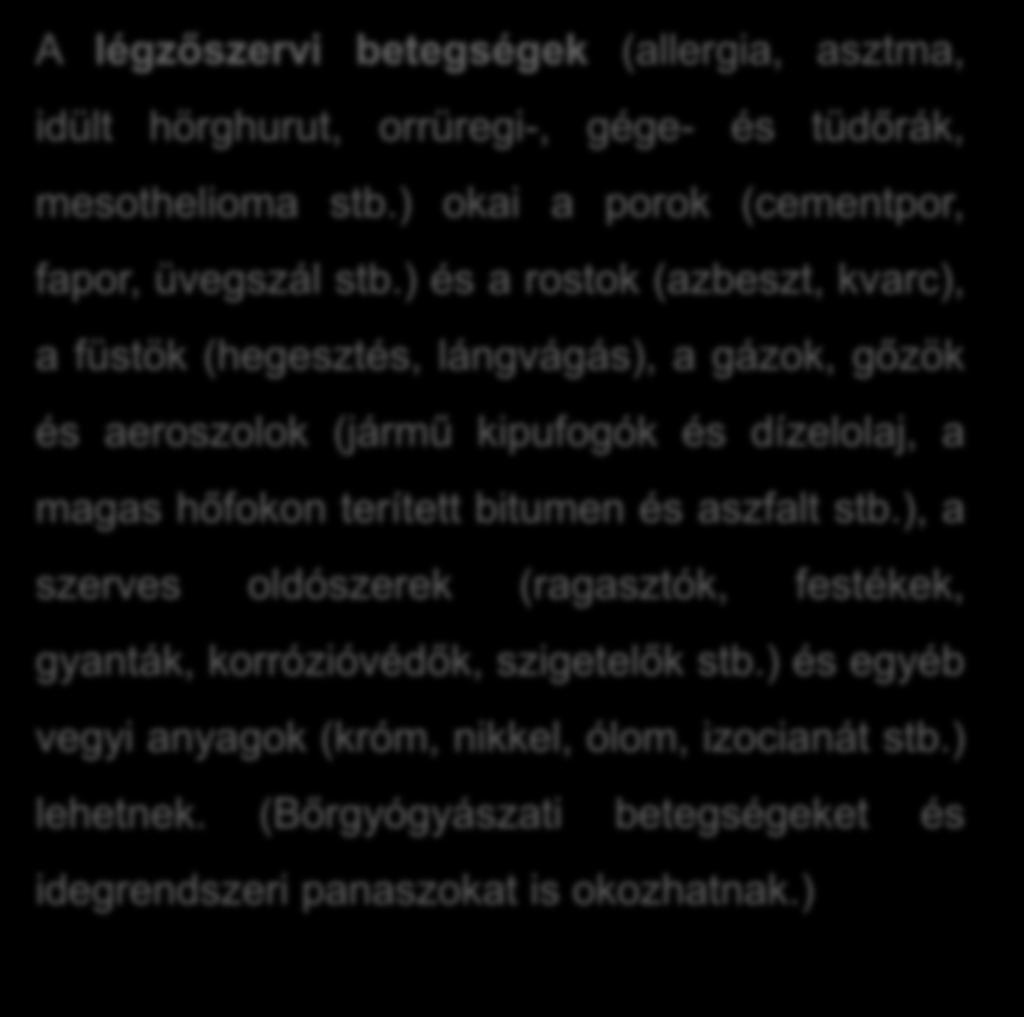 Az építőipar főbb egészségi kockázatai (2) A légzőszervi betegségek (allergia, asztma, idült