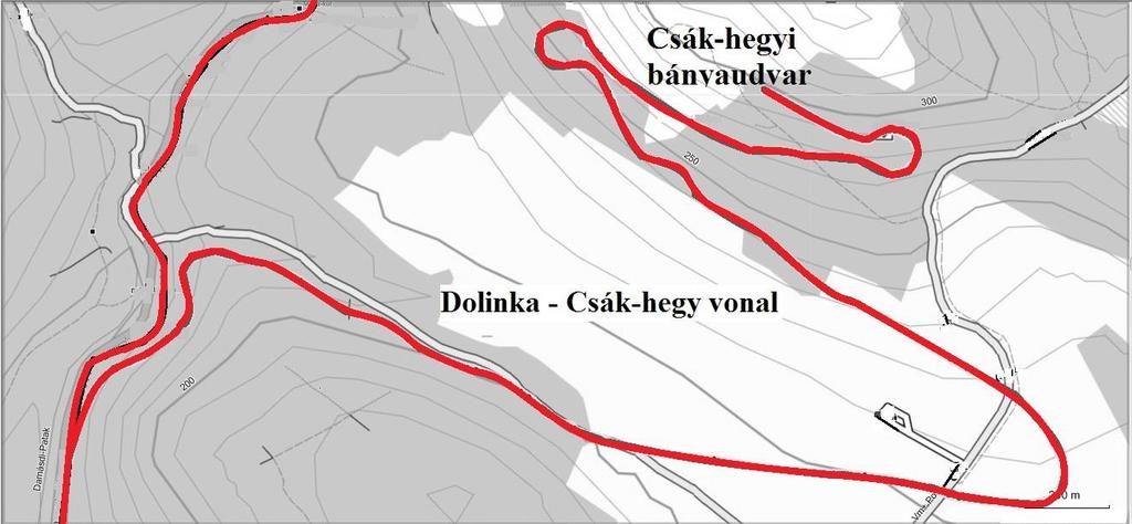 A vonal a mostani kisvasút Petyerák tanya megállójától (volt Dolinka-kitérő) ágazott el a bánya felé. A kiágazástól 5,3 km hosszúságú, szerpentines vonalvezetésű pálya vezetett a bányába.