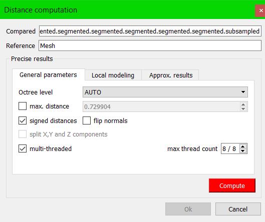 ábra: Távolságszámító program Az összehasonlítást a Compute cloud/mesh distance paranccsal végeztük el.