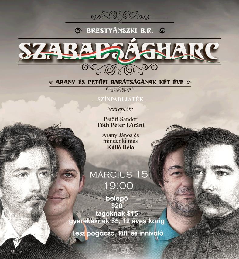 SZABADSÁGHARC Színházi előadás Arany János és Petőfi Sándor barátságán,