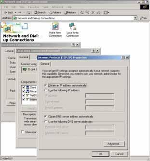 Double click on the Local area network connection icon. Select Properties to enter the TCP/IP setting window. 1.
