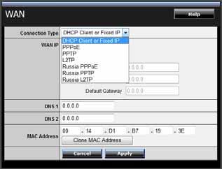 WAN IP Address: Select whether user wants to specify an IP address manually, or want DHCP to obtain an IP address automatically.