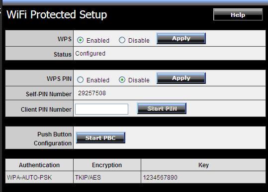 Wi-Fi Protected Setup This screen enables users to configure the Wi-Fi Protected Setup function.