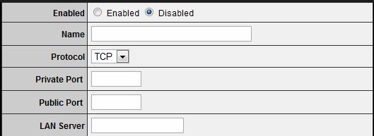 Virtual Server This screen enables users to create a virtual server via the WLAN Router.